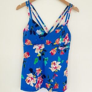 Athleta South Swell Tankini Top Blossom Blue L Large